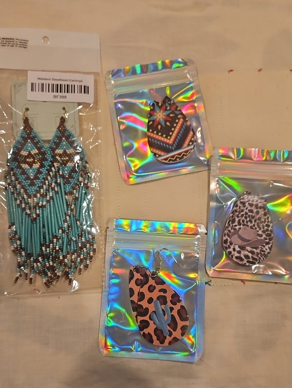 4 Pair Of Western Style Earrings New